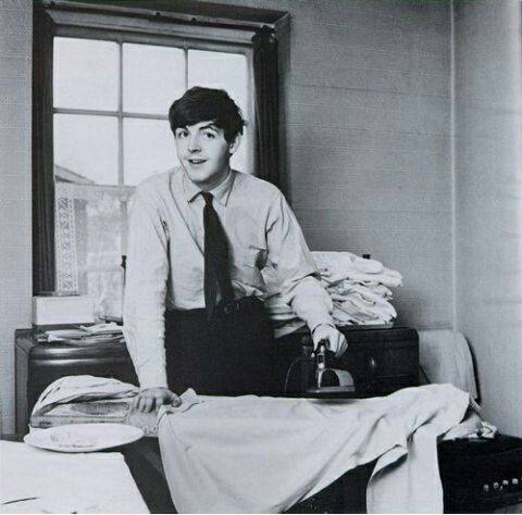 Paul McCartney ironing a shirt